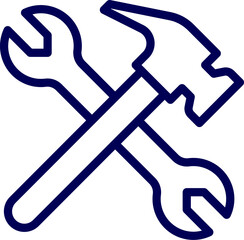 Vector of Crossed Wrench and screwdriver. Hardware tools for repair and maintenance. Two crossed tools line art vector, a wrench and a screwdriver, symbolizing repair and maintenance.