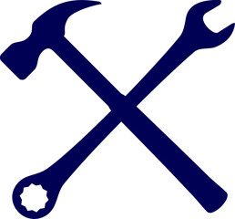 Hammer and wrench. Silhouette vector of Wrench and hammer. Silhouette crossed hammer and wrench repair tools vector illustration. Tools and Hardware Icon Flat Graphic Design