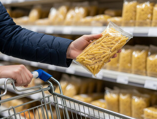 Dry pasta becomes one essential item in groceries.