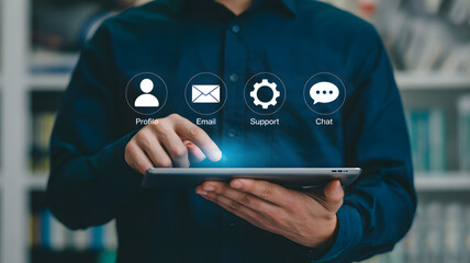 Digital user connecting online with tablet for support services