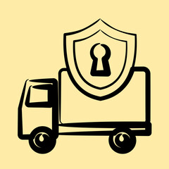 Icon delivery protection. Export import elements. Icon in hand drawn style.