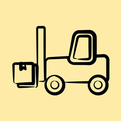 Icon forklift. Export import elements. Icon in hand drawn style.