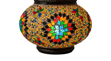 Intricate mosaic lamp radiates vibrant light casting a warm and inviting glow in any space