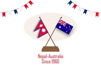 Nepal Australia cross flag vector illustration featuring both national flags crossed together, suitable for international relations, cultural exchange, travel, tourism, events, posters, educational