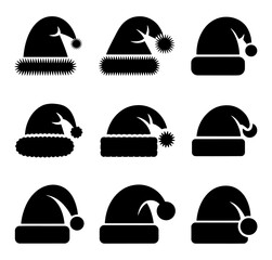 Nine variations of Santa Claus hat icons perfect for Christmas designs