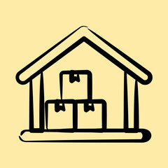 Icon warehouse. Export import elements. Icon in hand drawn style.