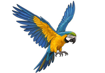 Colorful Blue and Gold Macaw Parrot in Flight Illustration. © Wendikadig