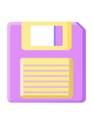 Purple and yellow floppy disk on transparent background.