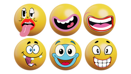 Fototapeta premium A set of cartoon Easter eggs with various facial expressions, including happy and sad smilies