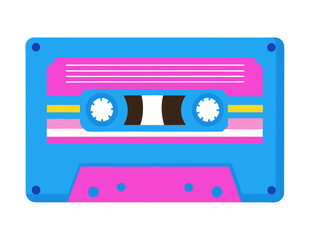Vibrant cassette tape illustration on transparent background.