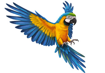 Fototapeta premium Vibrant Blue and Gold Macaw in Flight Illustration.