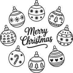 Merry Christmas Ornaments Festive Hand-Drawn Decorations Vector Set Silhouette