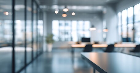 Subtle blur highlights a clean, modern office atmosphere. Modern blurred background photo for banner, poster or magazine and website background. High quality