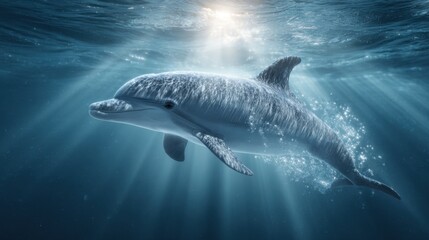 Fototapeta premium Dancing dolphin underwater ocean depths gigapixel image sunlit waters majestic viewpoint marine life concept