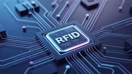 RFID chip on motherboard, modern technology concept design
