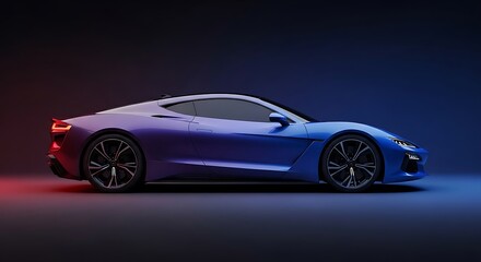 Naklejka premium Sleek blue sports car with dynamic lighting showcases modern design elements