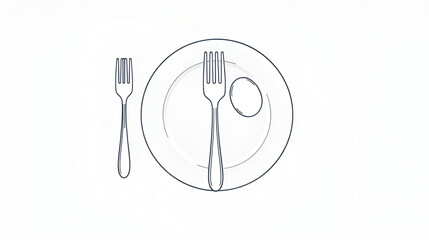 continuous single line drawing of dinner concept, plate with fork, knife and spoon, line art vector illustration