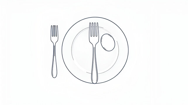 continuous single line drawing of dinner concept, plate with fork, knife and spoon, line art vector illustration