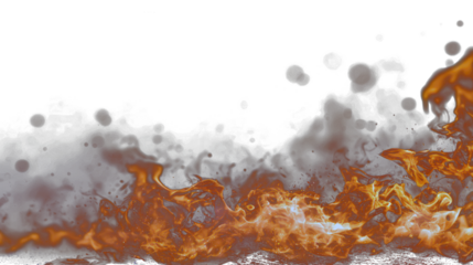 Fiery flames and smoke rising, abstract background, isolated on transparent background