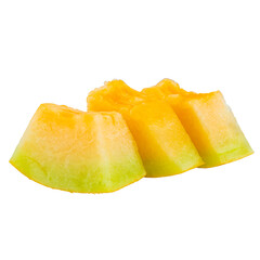 High Quality PNG Picture of orange honeydew melon slices on white background.