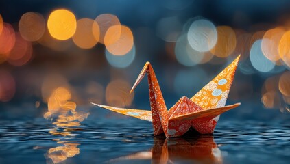 Delicate Paper Boat Gently Drifting on Calm Water Surface Surrounded by Tranquil Scene Evoking Feelings of Peaceful Reflection and Childhood Memories