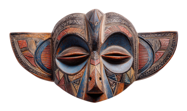 Ornate wooden mask with vibrant painted details