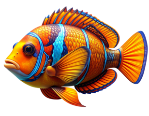 Ultra-detailed 8K PNG of a tropical fish with bright orange, blue, and yellow pattern 723457