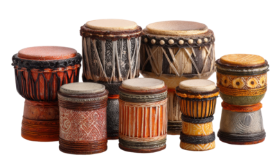 Collection of handcrafted ethnic drums
