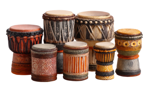 Collection of handcrafted ethnic drums
