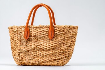 a woven traw bag isolated on white background