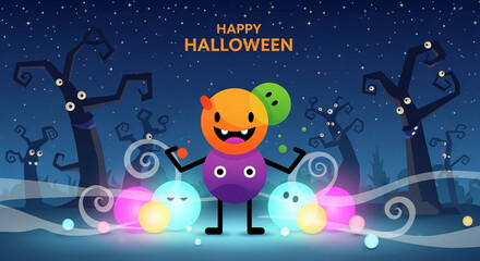 Fototapeta premium Festive Halloween Monster Party A Cheerful Celebration of Spooky Season