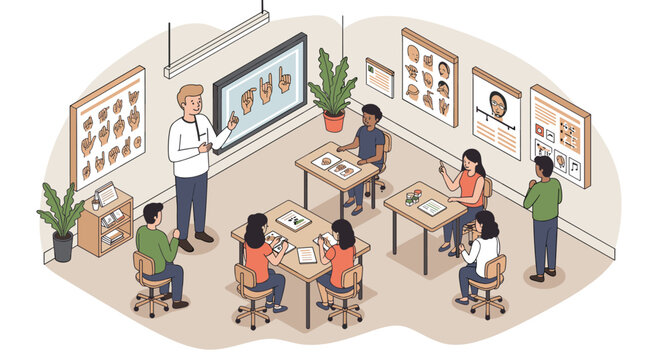 Inclusive classroom learning with american sign language