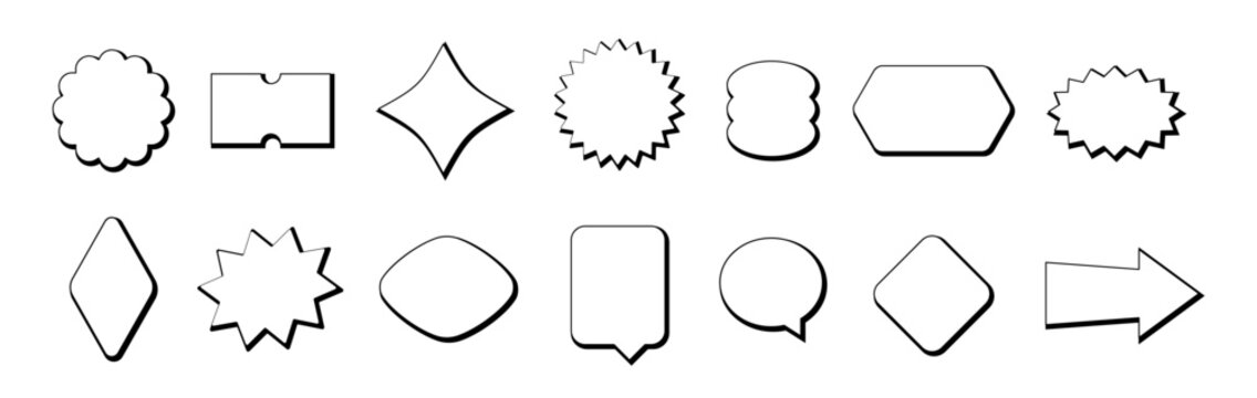 Sun starburst promo frame badge shapes set. Bubble price offer stars decorative sun explosion elements collection. Trendy vintage abstract callout cartoon banners vector templates bundle Isolated