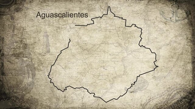 Aguascalientes map drawn on a cartography background sheet of paper