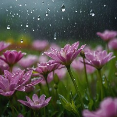 pink flower with water drops