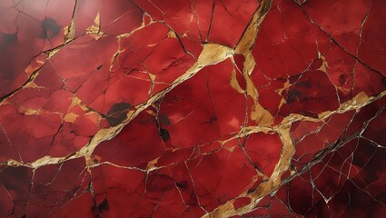 Red Cracked Marble with Gold Veins – Luxury Abstract Stone Background