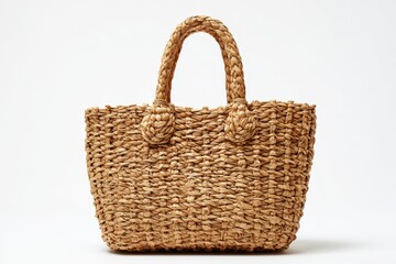a woven traw bag isolated on white background