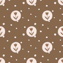 Autumn country tiny floral seamless pattern, leaves and flowers romantic pastel brown colors, fabric design, ceramic ideas 