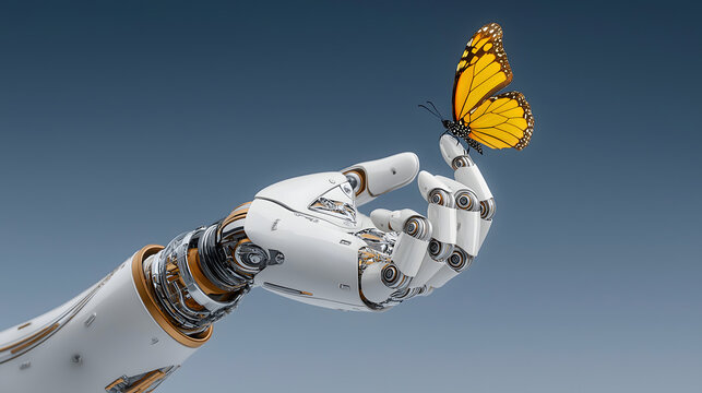 Robot hand with butterfly AI Generated