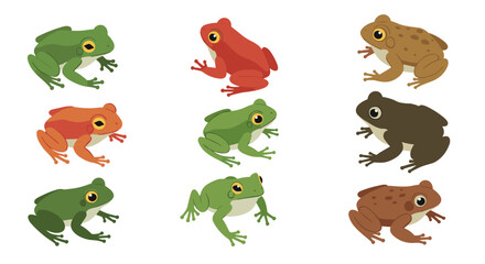 Obraz premium Colorful frogs collection: diverse cartoon amphibians in various hues