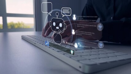 Online support Chatbot conversation. Virtual assistant, artificial intelligence Bot and CRM software automation technology. Bot Chat Service with AI.Customer person using chat service to get support. - Powered by Adobe