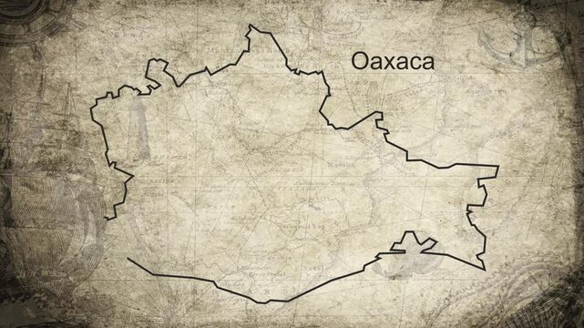 Oaxaca map drawn on a cartography background sheet of paper