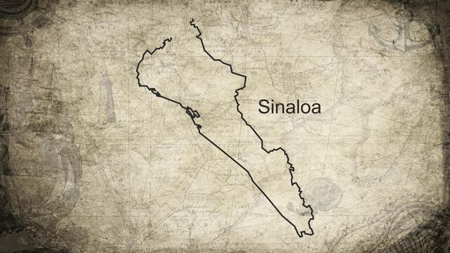 Sinaloa map drawn on a cartography background sheet of paper