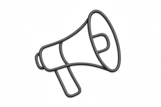 Transparent-background gray megaphone symbolizing communication, broadcasting, marketing message