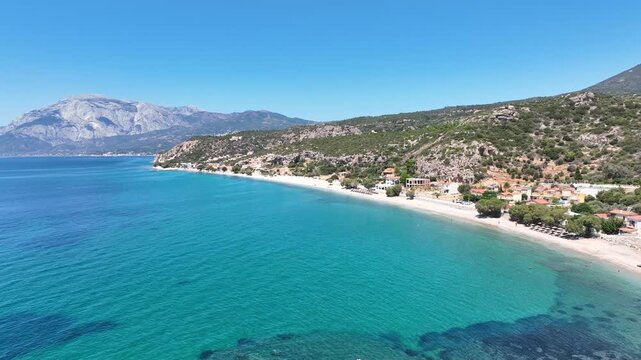 Flying over the coastline on Samos island, Greece