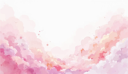 Soft pink watercolor background with hearts and cloud texture design