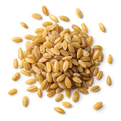 Freekeh grains isolated on white background, showcasing their roasted, cracked texture and rich flavor