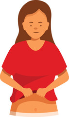 Woman pinching her belly fat and feeling sad about gaining weight