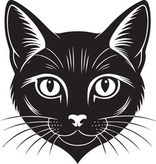 Obraz premium Stretching Cat Face Silhouette – Minimalist Bold Black Outline Vector Illustration