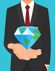 Businessman presenting Earth as a diamond